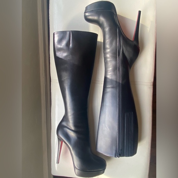 Christian Louboutin Bianca Botta 140mm Red Sole Knee Boot Black leather Platform - Picture 4 of 9